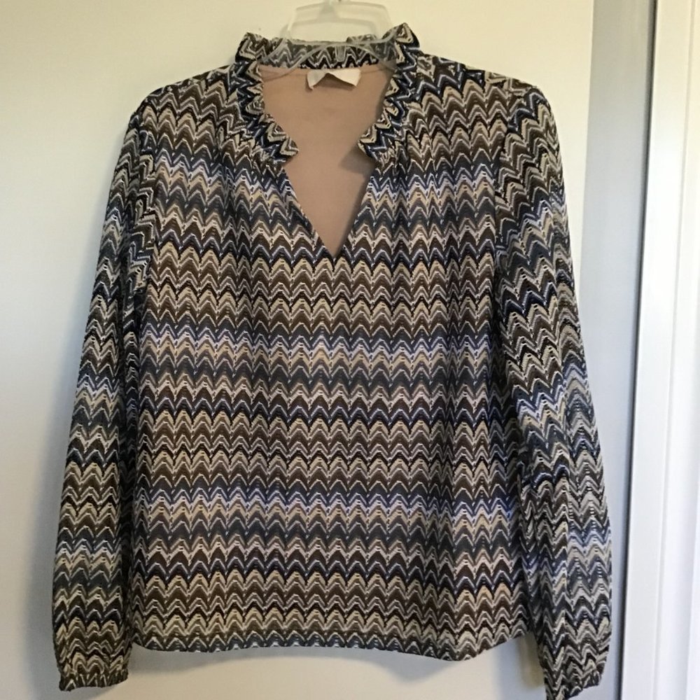 CREAM Blue Weave Multi Lace Stripe CRCova Blouse